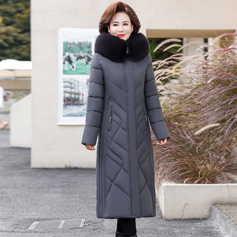 气质妈妈冬装加长厚棉服大码外套
