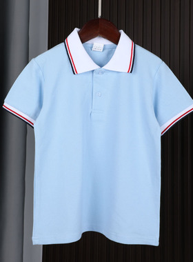 儿童校服夏装中小学生园服班服蓝色短袖T恤POLO衫男女童半袖上衣