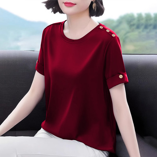 短袖t恤女装夏季新款洋气妈妈宽松体恤衫大码胖mm百搭女士上衣服