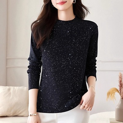 德绒长袖t恤女装2025秋冬新款洋气半高领上衣大码胖mm保暖打底衫