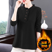 胖mm体恤百搭上衣保暖女士打底衫 加绒加厚长袖 t恤女2025秋冬新款