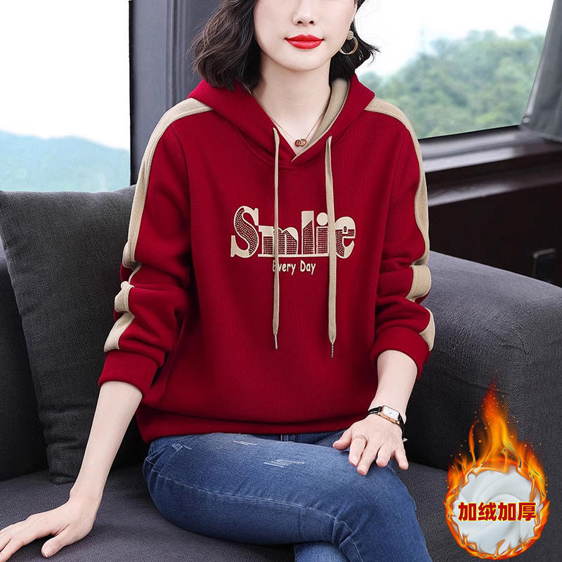 连帽卫衣女春秋冬2025新款洋气妈妈长袖上衣大码加绒加厚女士外套