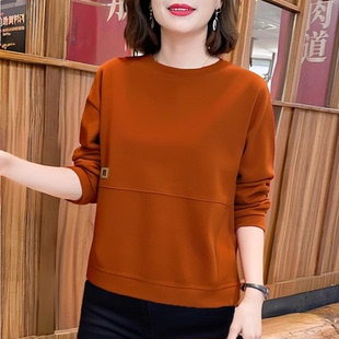 胖mm遮肉宽松女士打底衫 长袖 洋气妈妈减龄上衣大码 春秋季 t恤女装