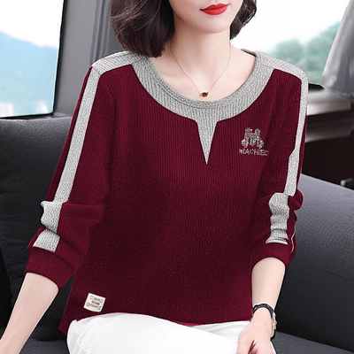 春秋打底衫女冬季新款洋气妈妈长袖t恤大码胖mm宽松遮肚女士上衣