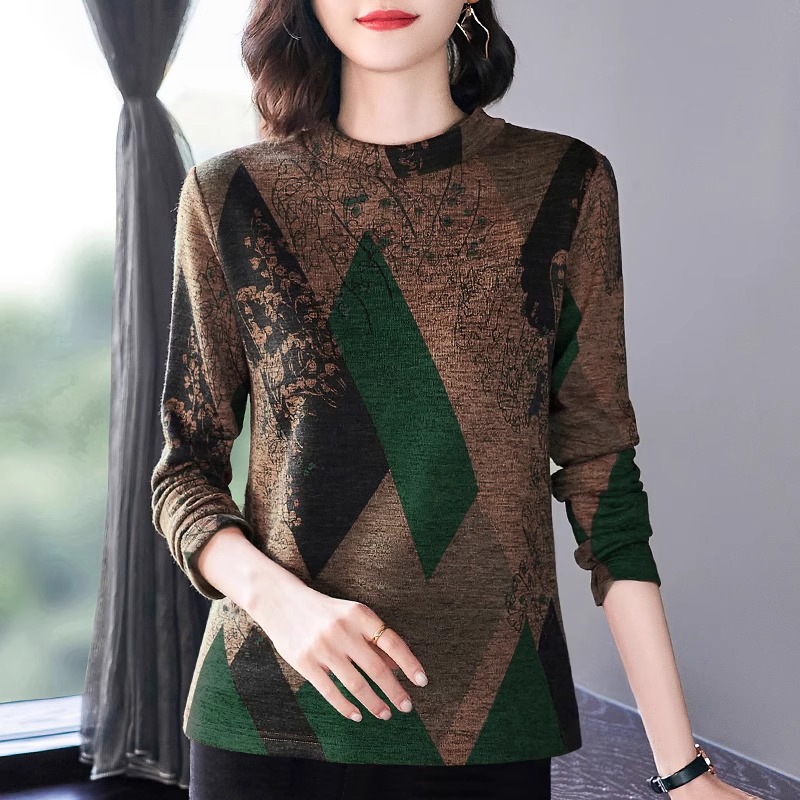 加绒半高领长袖t恤女上衣打底衫