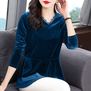 t恤中长款 高档金丝绒打底衫 胖mm百搭长袖 2025春秋新款 上衣服 女装