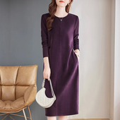 连衣裙春秋新款 大码 洋气女装 紫色长袖 胖mm宽松显瘦直筒中长款 裙子