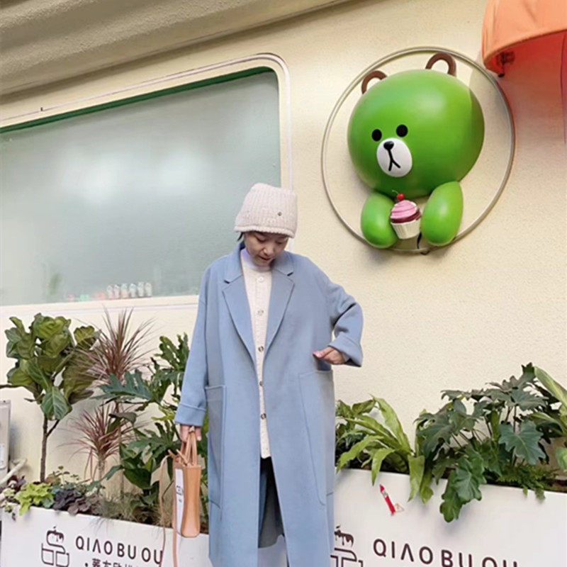 网红卡通布朗熊头雕塑童装店蛋糕壁饰