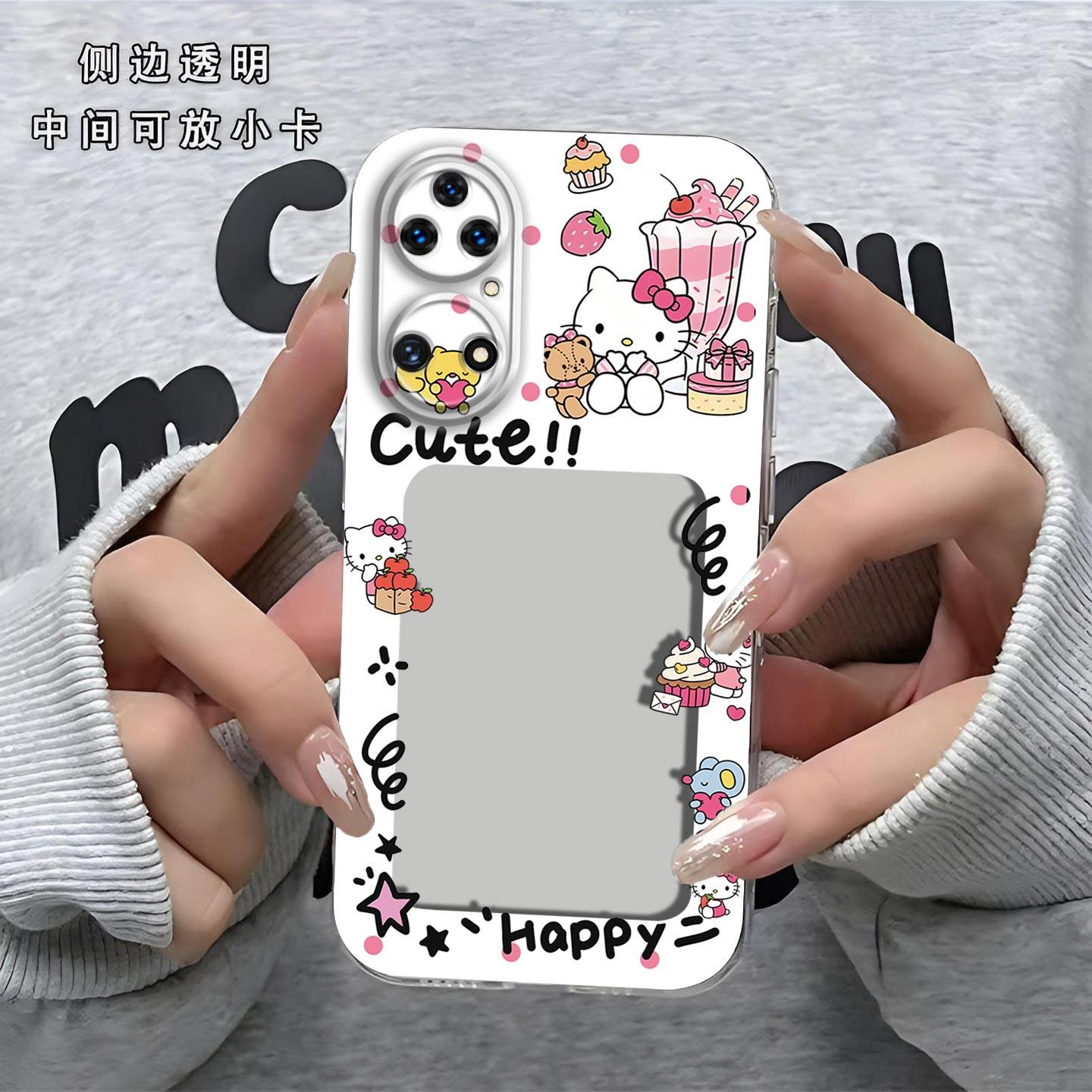 可爱KT猫相框可放照片适用于华为TD鼎桥P50手机壳镜头全包AVAPA00磨砂防摔软壳保护套直边小卡创意新款手机套