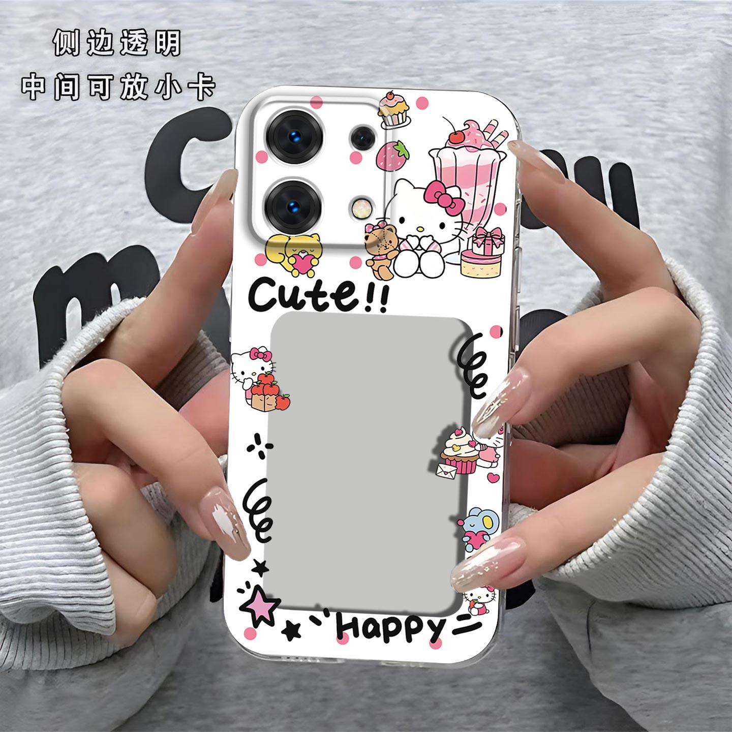 可爱KT猫相框可放照片适用红米note13r手机壳note13rPro镜头全包Redmi磨砂防摔软壳保护套直边创意新款手机套
