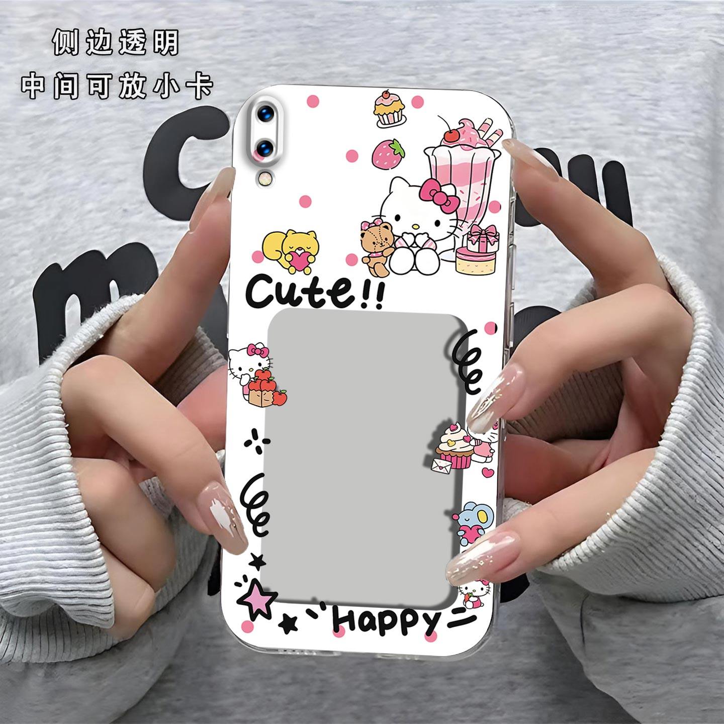 可爱KT猫相框可放照片适用于vivoY97手机壳y97镜头全包V1813A磨砂防摔软壳保护套直边小卡创意新款手机套个性