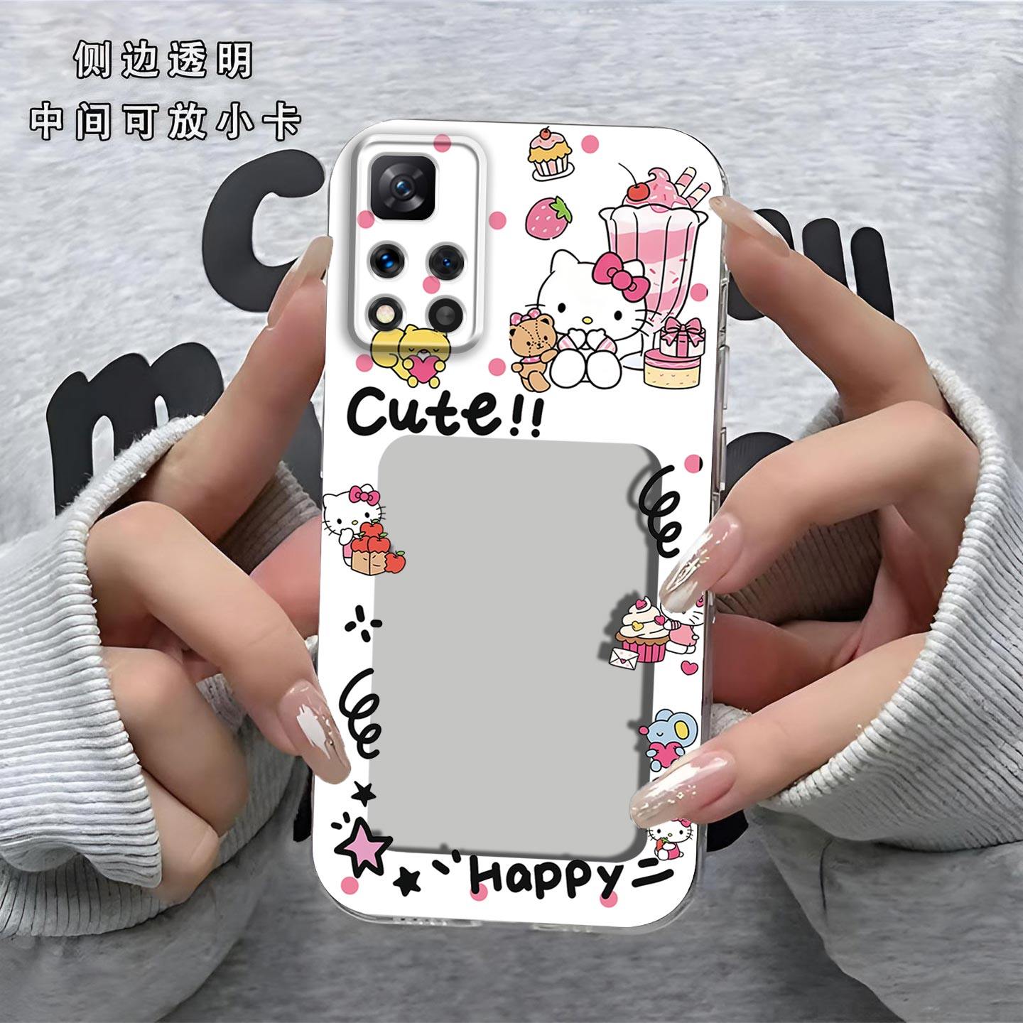 可爱KT猫相框可放照片适用于红米Note11手机壳note11Pro镜头全包note11pro+磨砂防摔软壳Redmi保护套直边新款