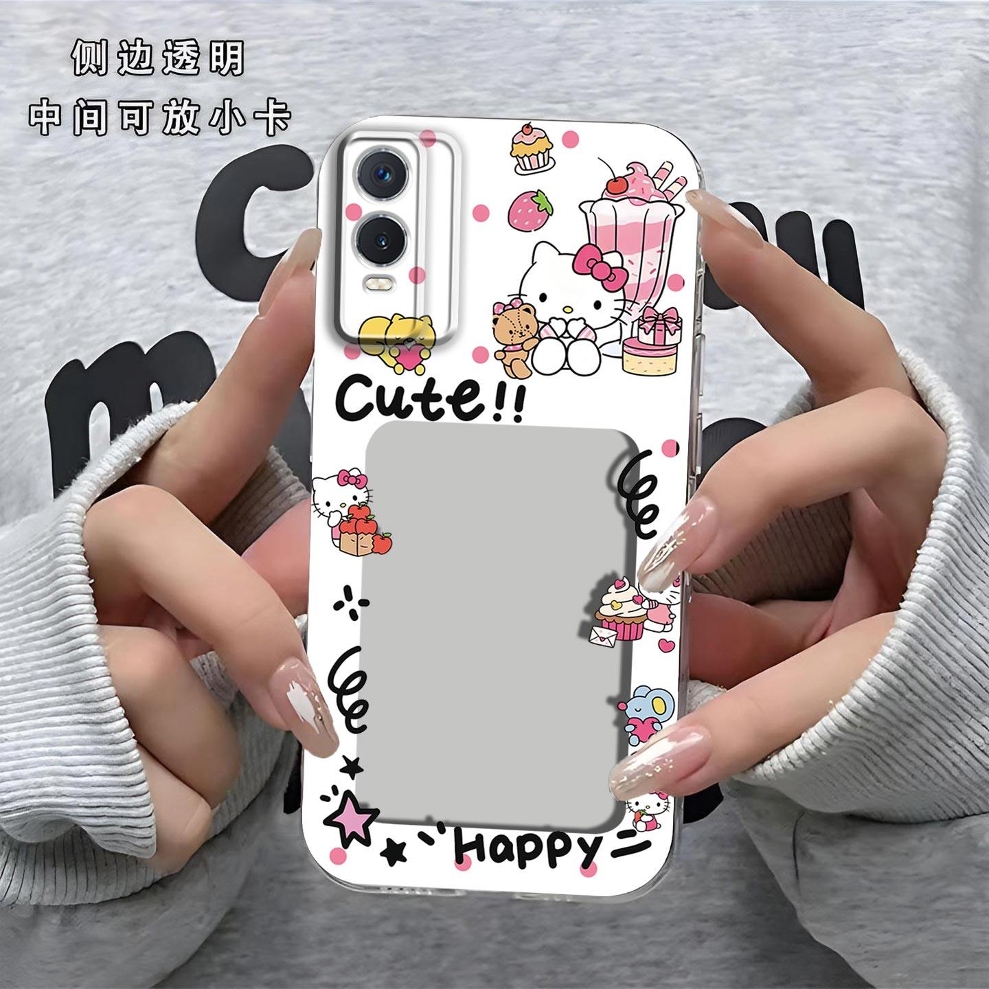 可爱KT猫相框可放照片适用于vivo Y76s.手机壳y74s镜头全包V2156A磨砂防摔软壳保护套直边小卡创意新款手机套