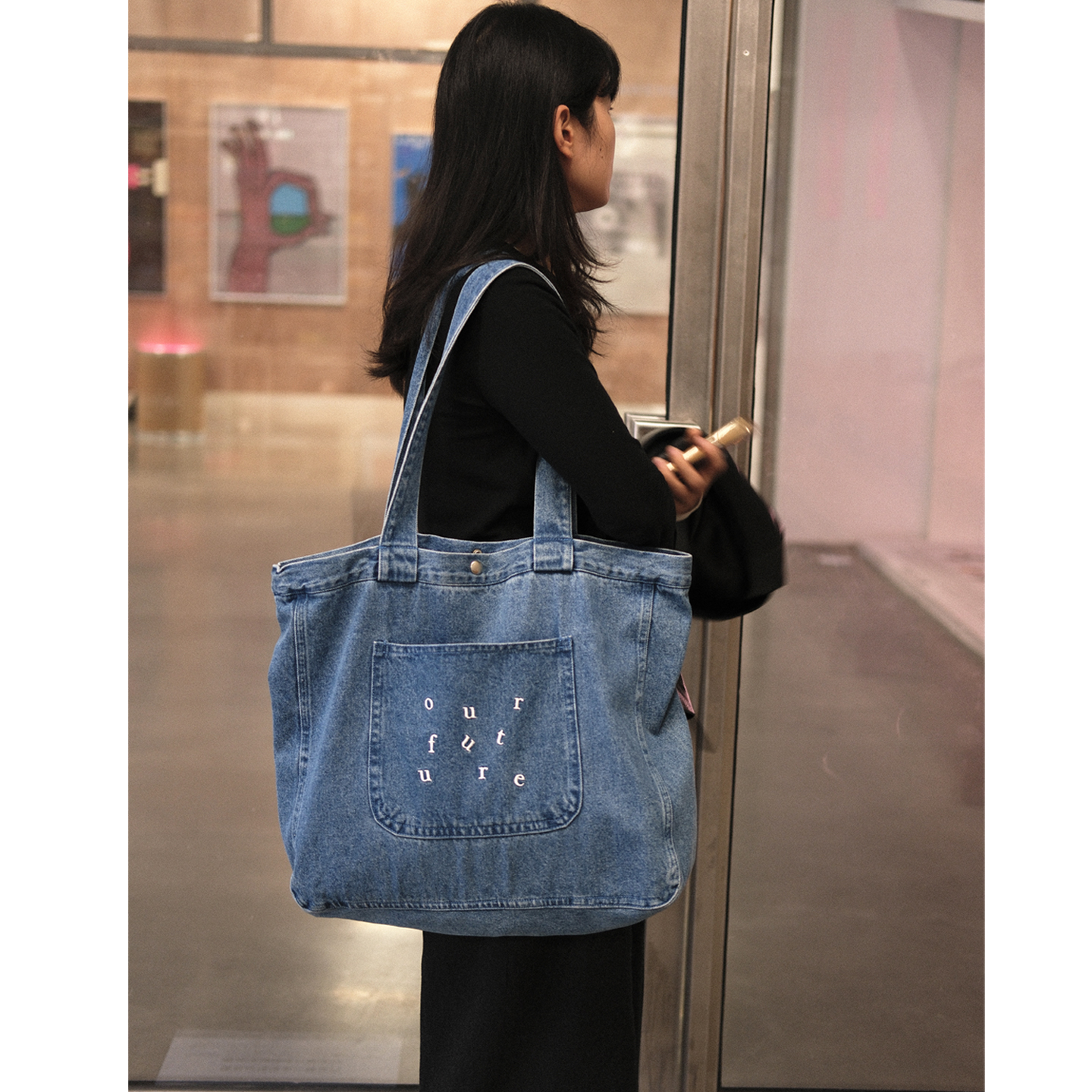 水洗牛仔男女同款大容量单肩包