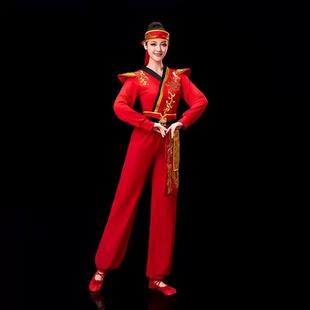 轻嫣眉打鼓服演出服女红色新款中国风喜庆大鼓腰鼓队威风表演衣服
