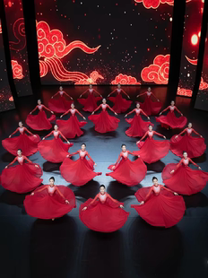 轻嫣眉舞蹈服现代舞飘逸红色大摆裙开场舞女演出服