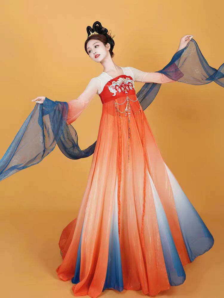 汉唐夏辉同款大唐夜宴舞蹈服古典舞连衣裙演出服女飘逸中国风长袖