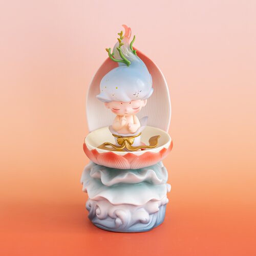 陶瓷一叶莲台莲花底座不烬摆件