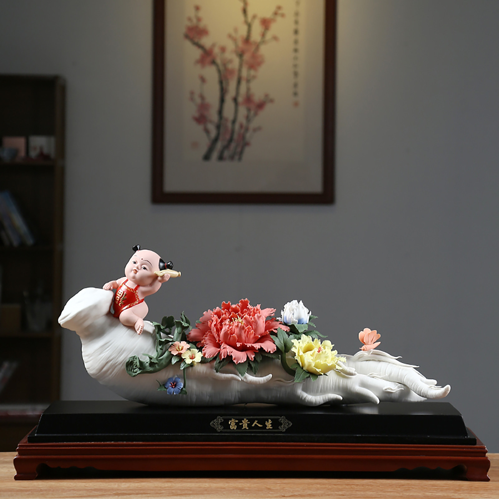 富贵人生陶瓷纯手工瓷花中式摆件桌面摆放装饰品高档送礼送朋友,家居饰品,装饰摆件,淘宝优惠券,粉丝福利购,淘宝优惠卷