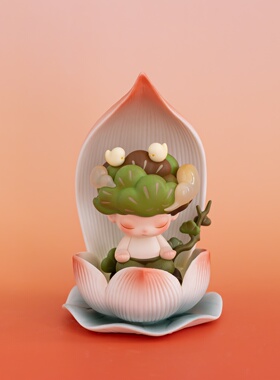 一叶莲台陶瓷莲花底座搭Dimoo一起冥想泡泡玛特盲盒手办装饰摆件