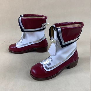 1886 原神胡桃海灯节宿雪桃红 平跟cos鞋Cosplay鞋来图定制二次元