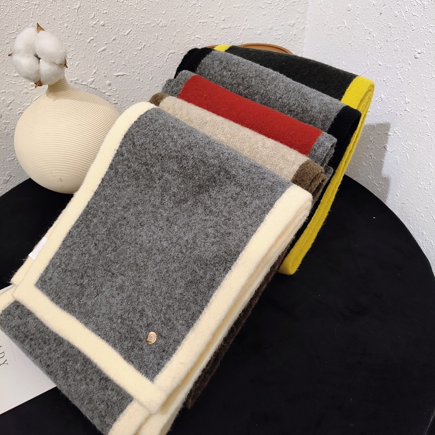 新韩版百搭纯色含羊毛围巾女秋冬保暖围脖披肩两用情侣款拼色围巾