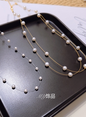 2025新款珍珠项链女韩版时尚简约名媛气质珍珠挂链绕圈多层轻奢风
