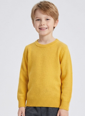 SABER-KIDS儿童亲子款100%山羊绒毛衣男孩女童极简圆领针织套衫薄