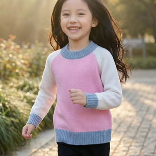 SABER-KIDS儿童亲子款羊绒衫100%山羊绒打底衫男童女孩圆领毛衣厚