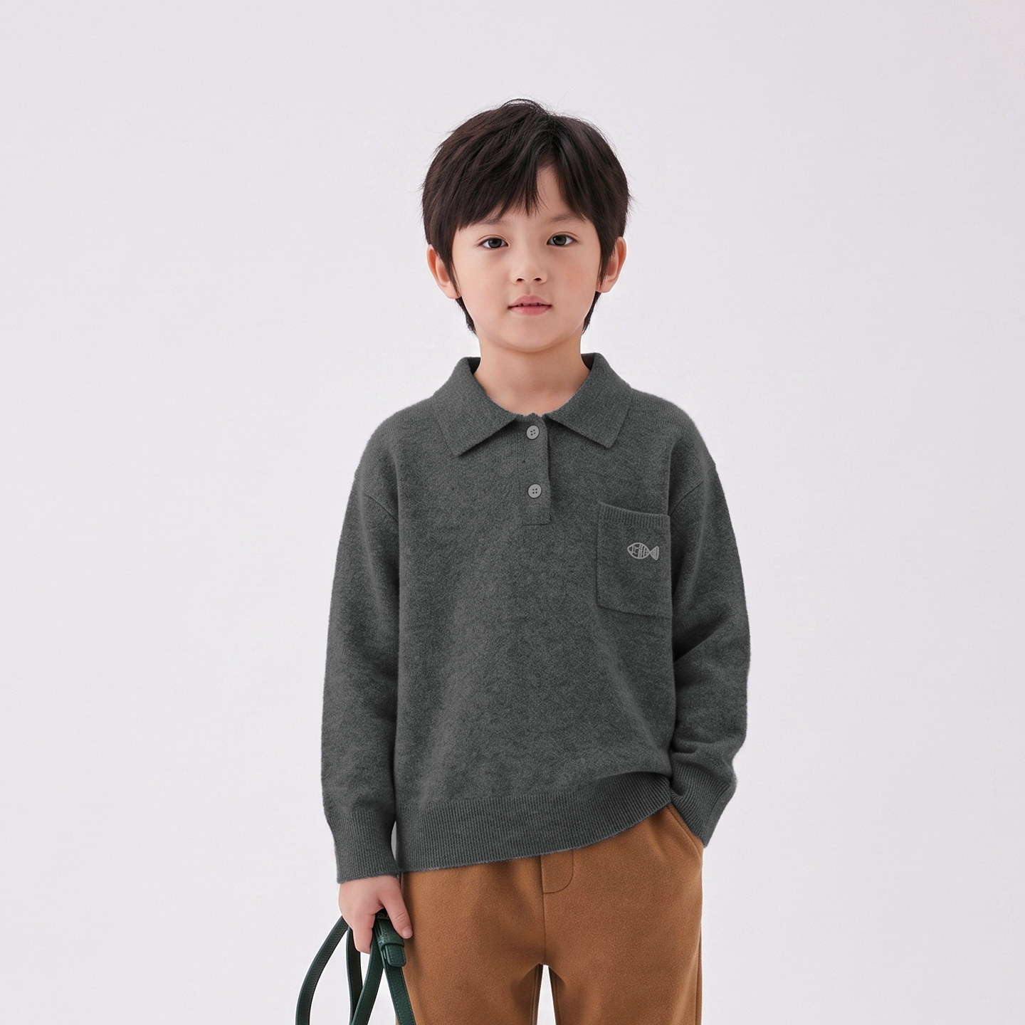baby羊绒秋冬男孩长袖毛衣100%纯山羊绒POLO衫男童学院风套头宽松