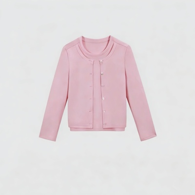 FOREVERCAN“托特兰”正肩假两件简约百搭开衫上衣ST24395C