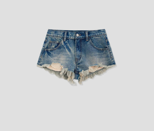 SP19215 复古做旧手工流苏磨边牛仔短裤 FOREVERCAN 半岛日记