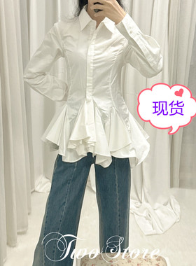 ALU高奢私服OOTD 立体褶皱大裙摆女主衬衫女高ji小众设计长袖上衣