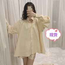 alu秋季私服ootd 法式古典宫廷風小立领天然棉混紡唯美華麗襯衫