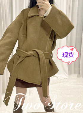 FOREVERCAN“佐治亚”复古双排扣高比例羊毛呢大衣外套 SC22398