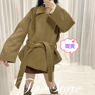 FOREVERCAN“佐治亚”复古双排扣高比例羊毛呢大衣外套 SC22398
