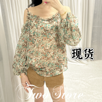 FOREVERCAN“沙漠绿洲”法式碎花露肩吊带灯笼袖上衣 ST16876