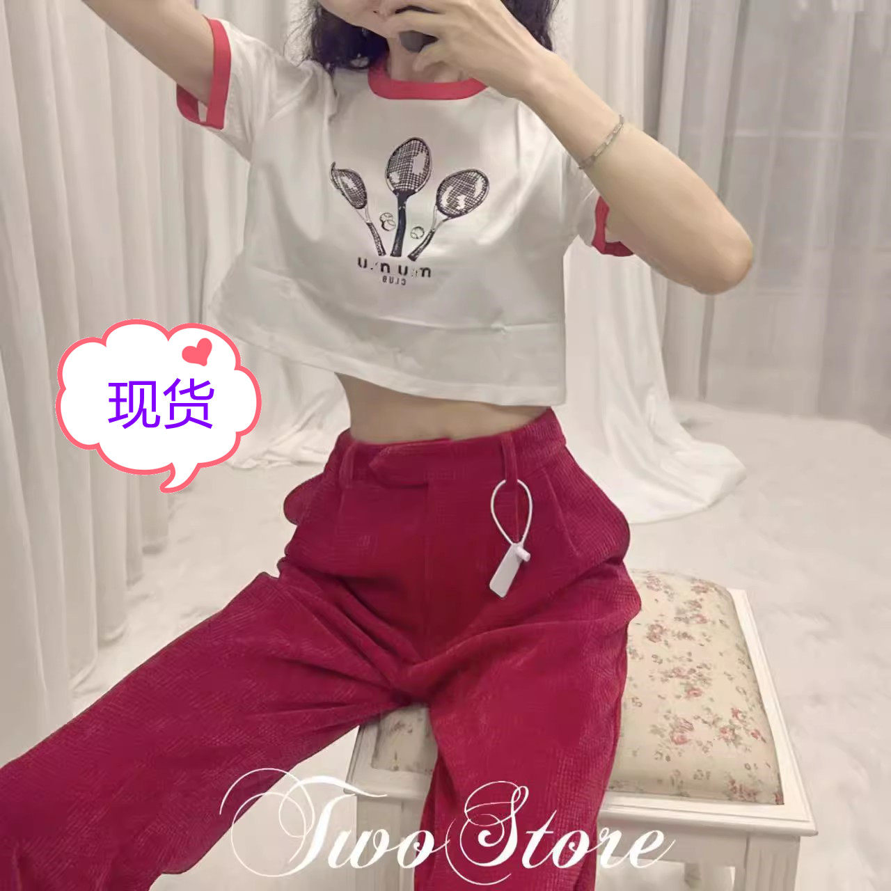 alu chao火露腰季吸睛无数时髦网球女孩pima棉短袖撞色圆领t恤短