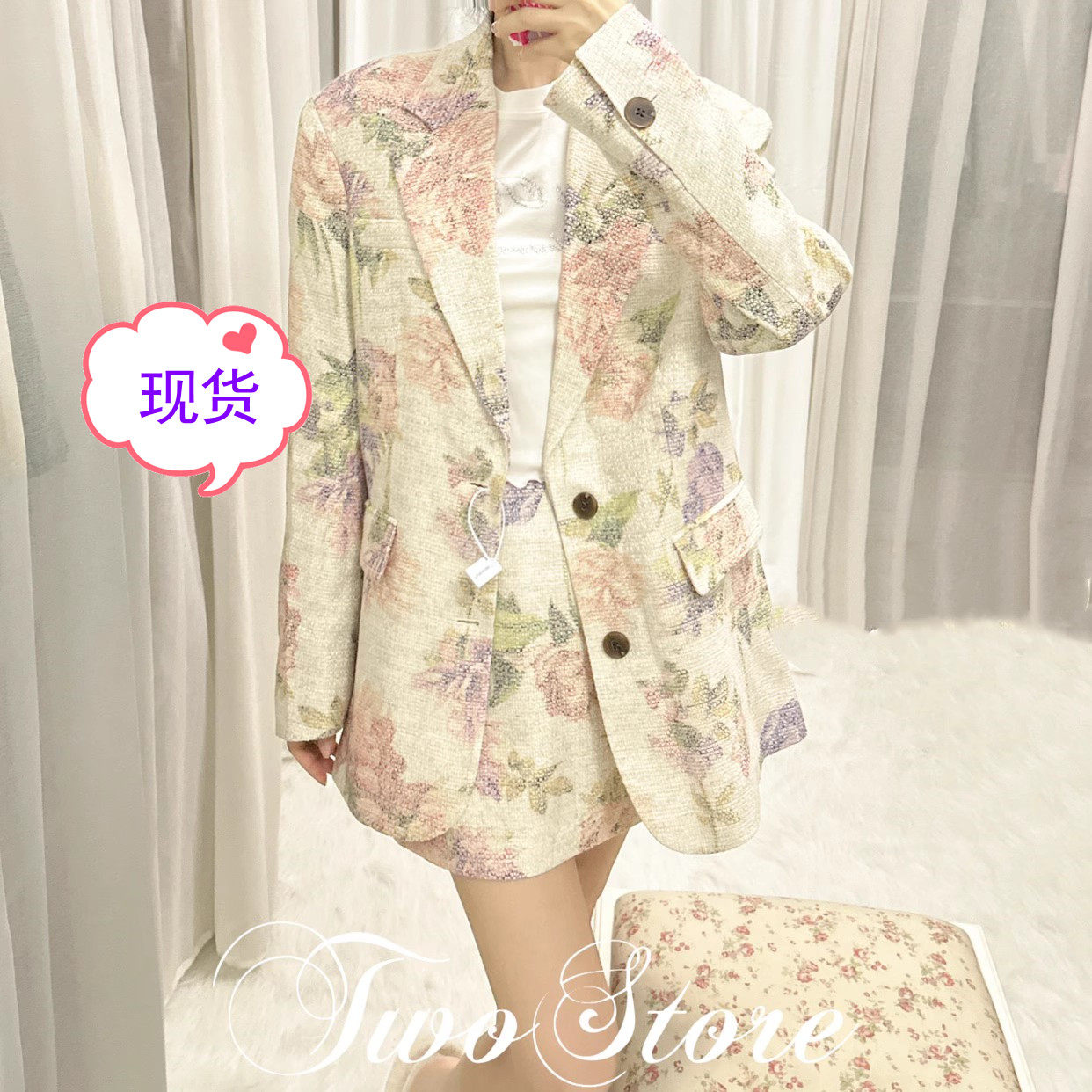 TWO女装2023早秋新款高级感气质名媛风粗花呢定制西装套装