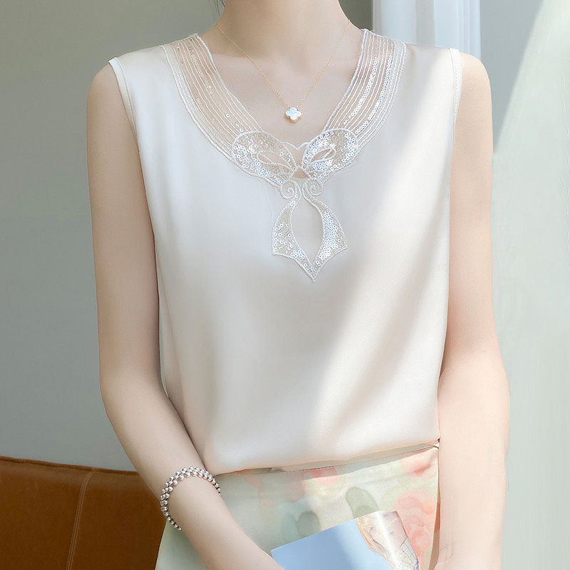 2025新款夏季蕾丝吊带背心女西装内搭高级感醋酸缎面无袖打底上衣