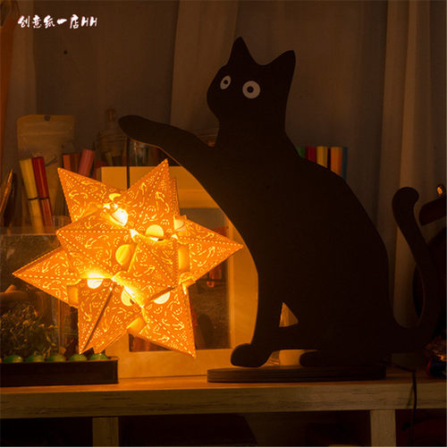 光影纸雕灯家居 纸雕创意DIY灯生日礼物蝶梦猫款手工LED DIY文创