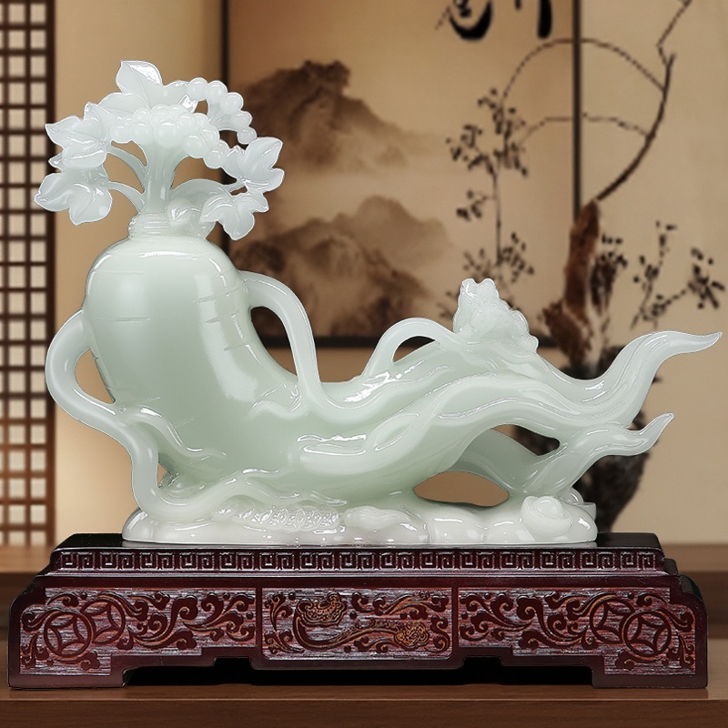 人生如意玉石摆件人参装饰客厅玄关电视酒柜高端大气乔迁新居礼品