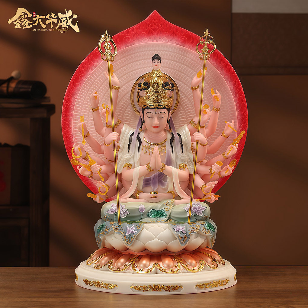 汉白玉千手千眼观世音菩萨家用供奉观音佛像装饰品客厅玄关乔迁