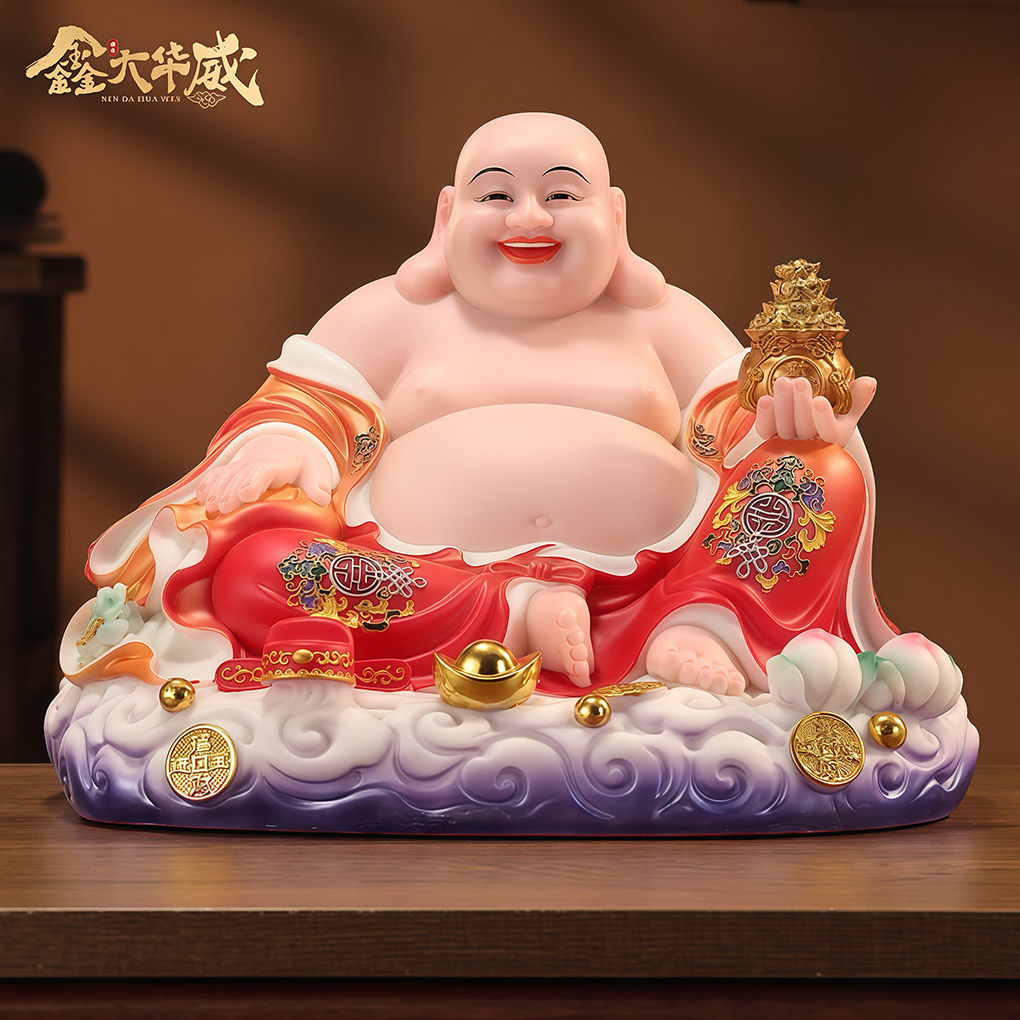 汉白玉祥云弥勒佛菩萨大肚笑佛像未来佛开心笑佛家用供奉招财摆件