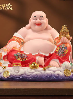汉白玉祥云弥勒佛菩萨大肚笑佛像未来佛开心笑佛家用供奉招财摆件