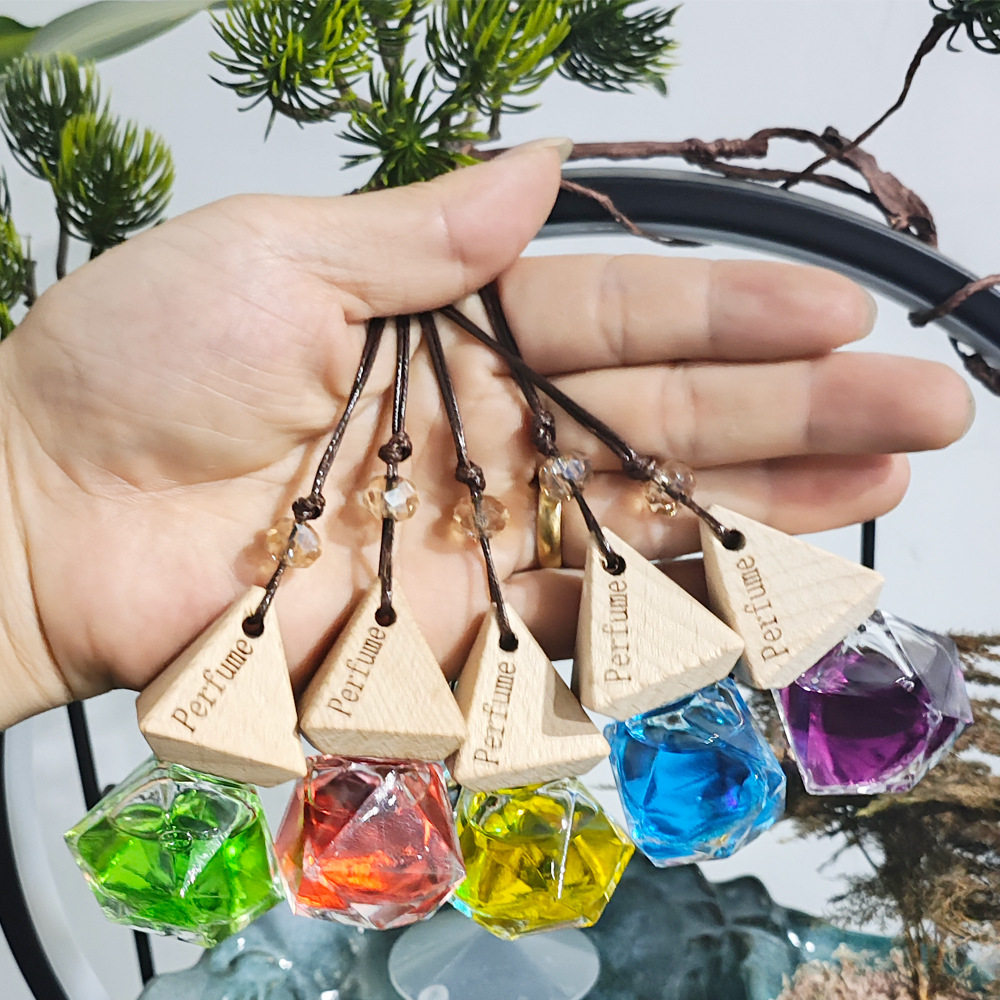 三角木盖珠香水瓶车载香水挂件持车挂