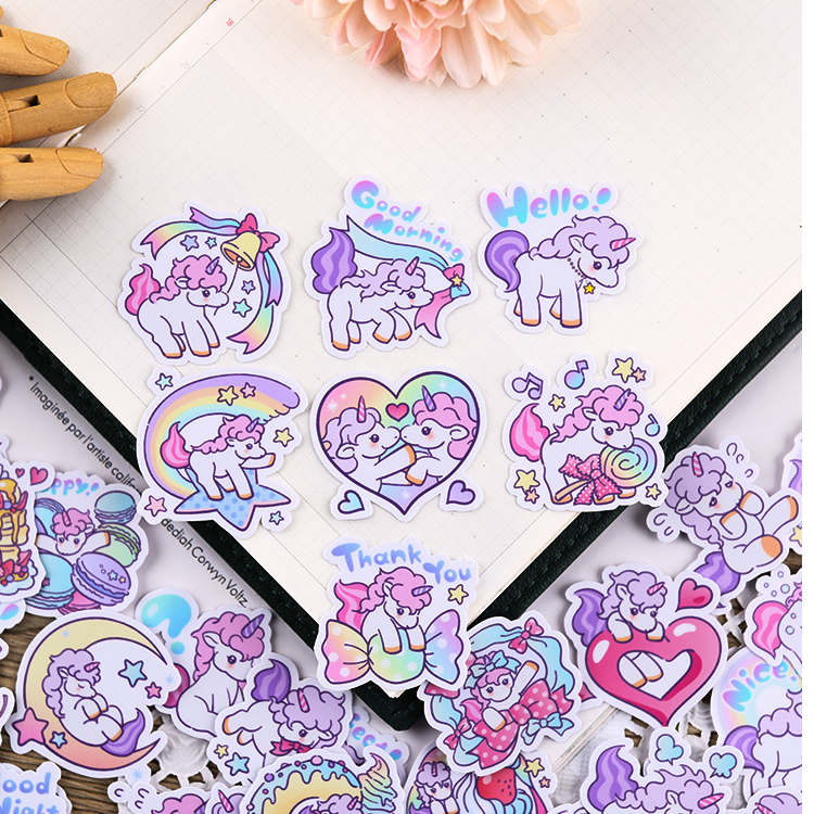小小独角兽 手账贴纸套装 手帐贴纸 可爱卡通装饰图案素材 颗粒包