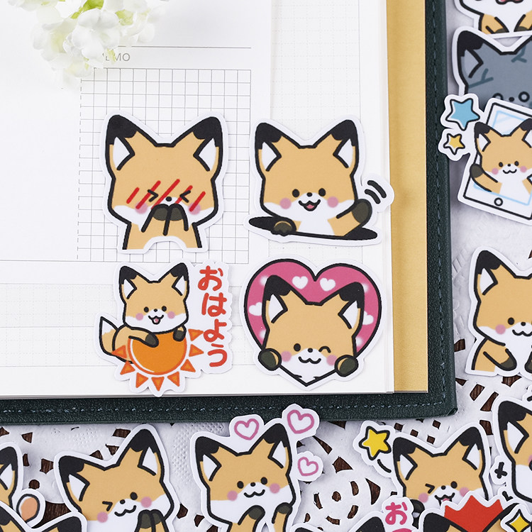 小狐狸日常篇 可爱动物手帐贴纸表情包咕卡咔儿童手账本小粘贴画