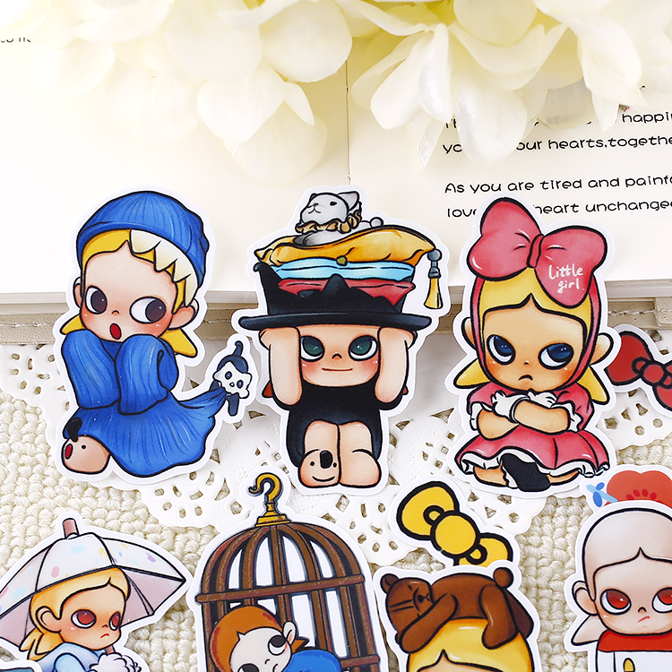 可爱的zsiga 女孩儿童不干胶贴纸手帐素材文创装饰小图案手机贴画
