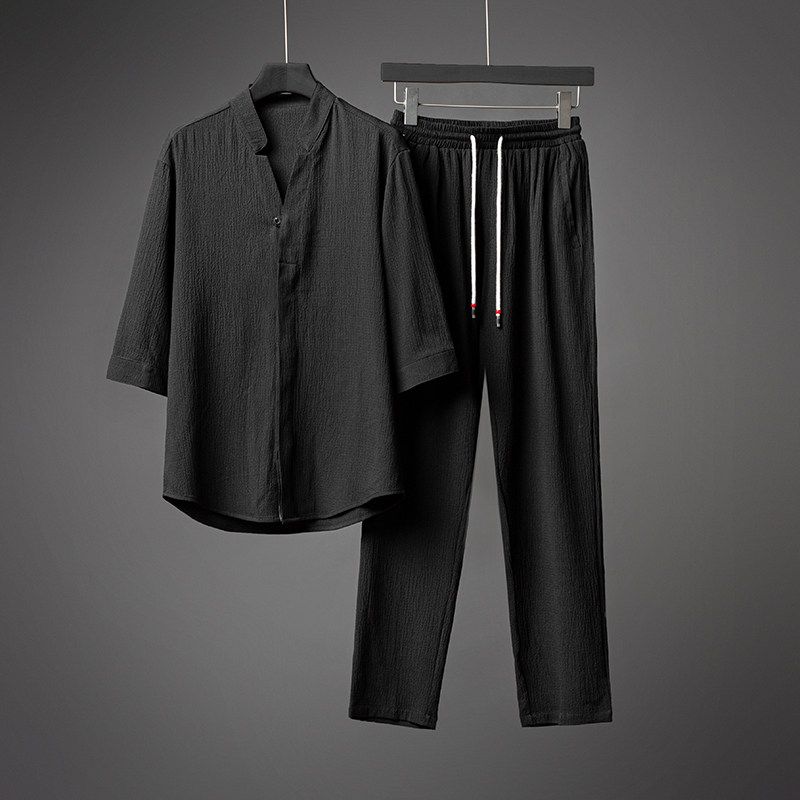 春夏新款风青年男士套装汉服唐装休闲两件套潮流TZ201-P110,男装休闲套装,星座305A（原312A-1）